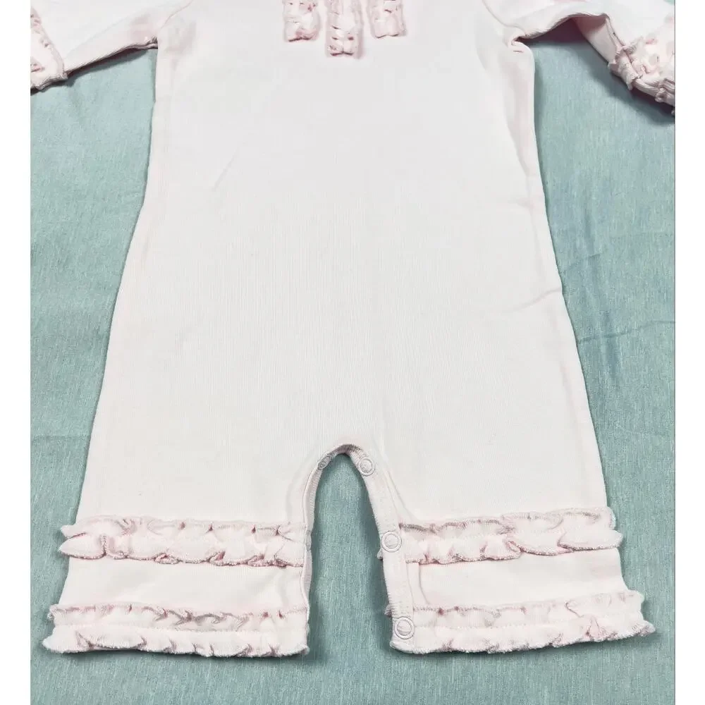 Hartstrings Baby Pink Ruffle Romper & Hat Set 6M Cotton NWOT Vintage Girl READ